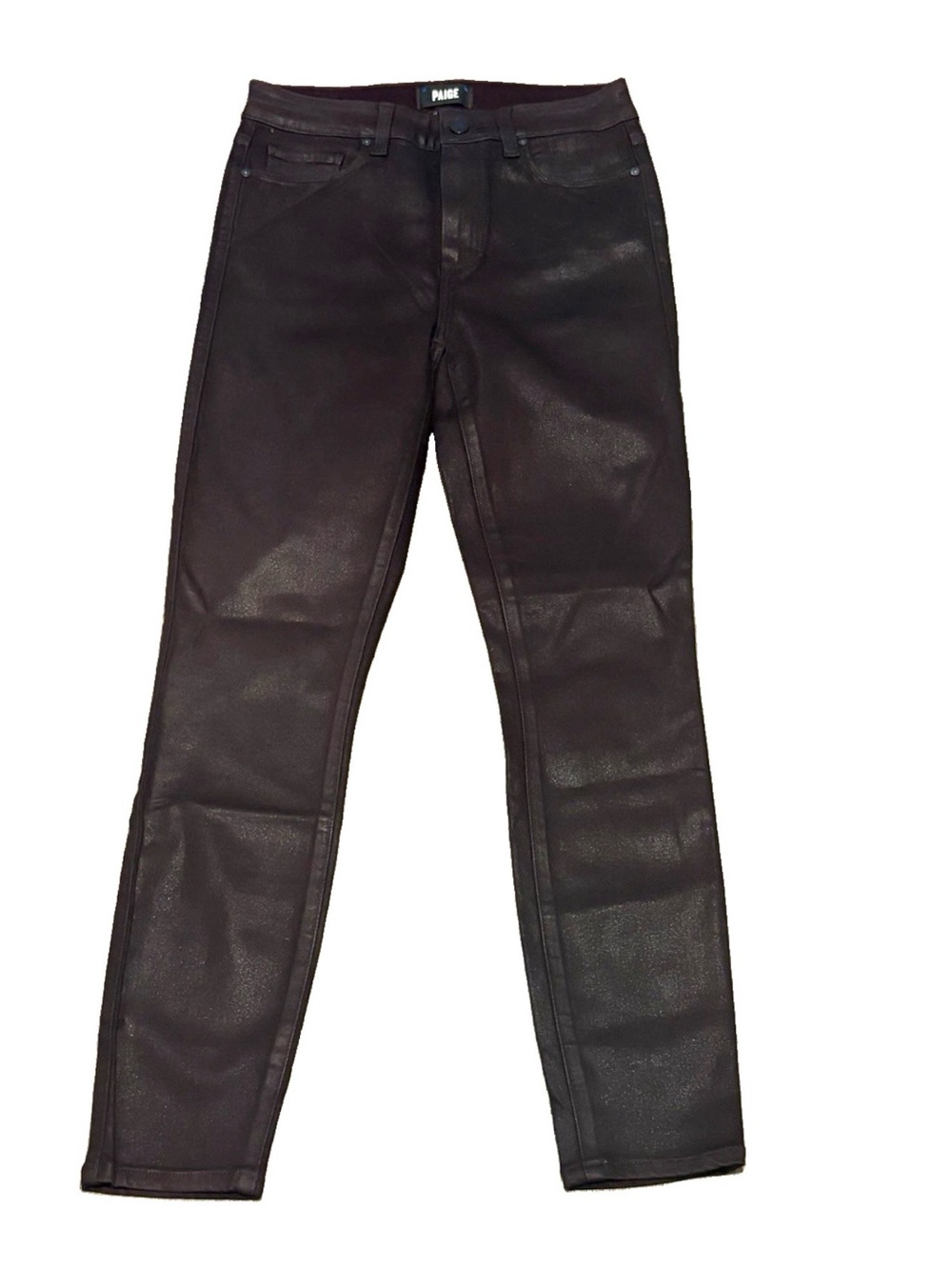 PAIGE Hoxton Ankle Coated Skinny Jeans 28 Plum Burgundy Wine Faux Leather Look